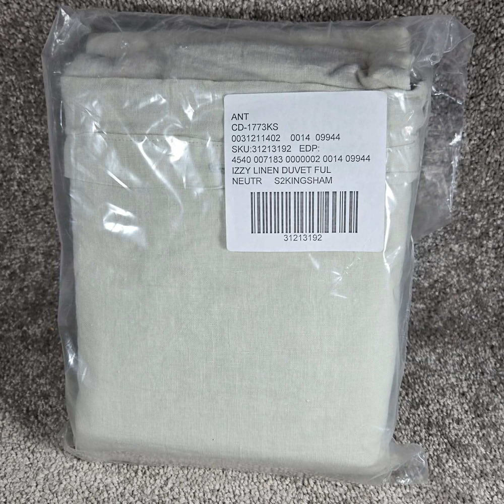 Anthropologie Izzy Linen Duvet Full + 2 King Shams Neutral Beige Sand